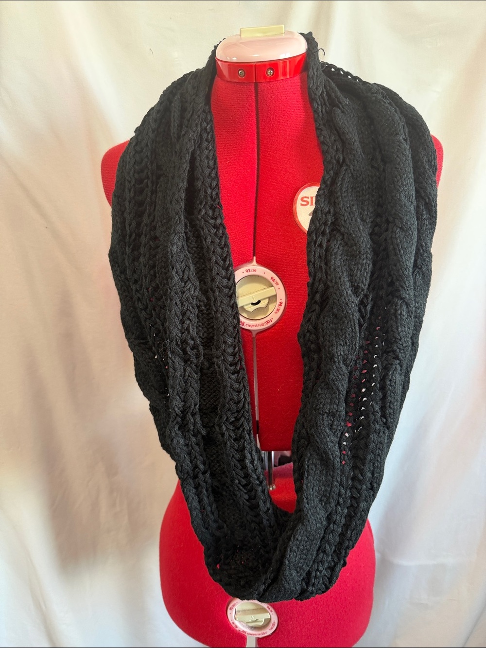 Black Cable Knit Infinity Scarf - Women Accessories